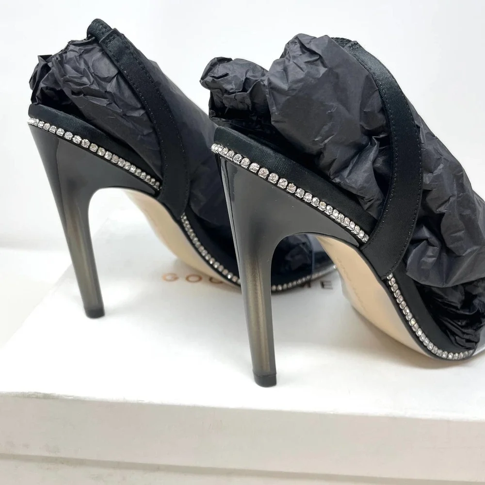 Good American Crystal Crush Lucite Rhinestone Sandals In Black Size 7.5 New